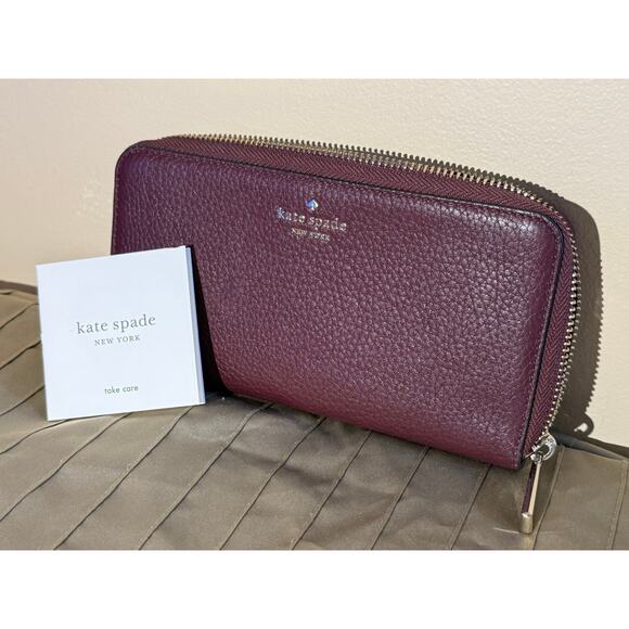 Kate Spade LENA Large Continental Wallet - Cherrywood Pebble Leather - Picture 1 of 5